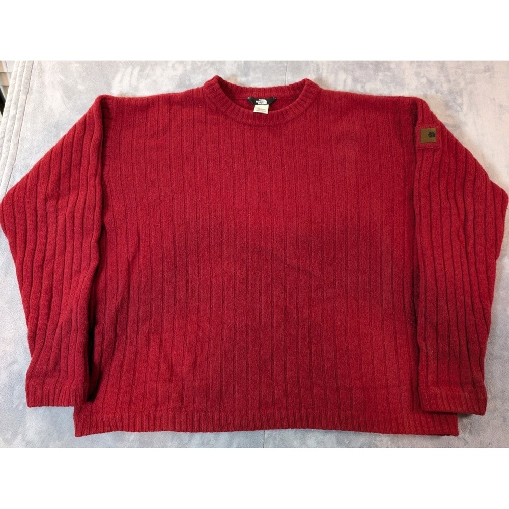 The North Face TNF Outdoor 100% LambsWool Ribbed Crew Neck Sweater Red Men's XL